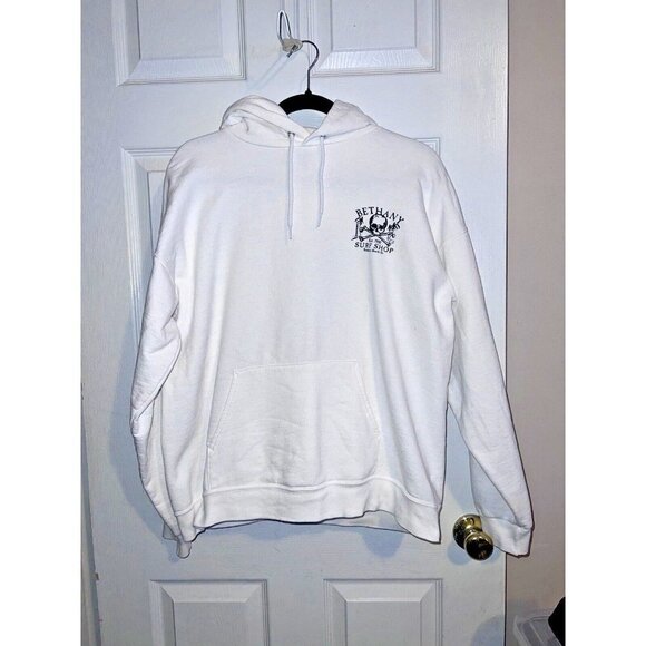 BETHANY SURF SHOP White Spellout Logo Hooded Sweatshirt Sz M (38-40) - Picture 4 of 9